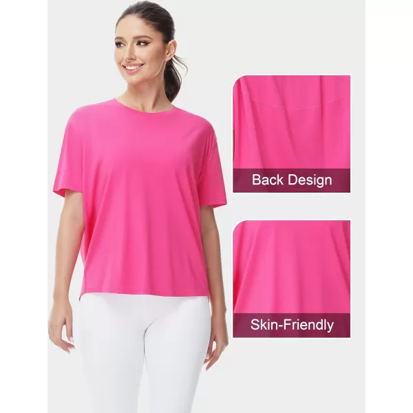 THE GYM PEOPLE Womens Short Sleeve Workout TShirts Back Loose Fit Running Yoga Tee TopsBright Pink