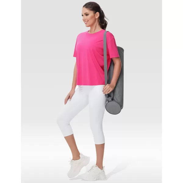 THE GYM PEOPLE Womens Short Sleeve Workout TShirts Back Loose Fit Running Yoga Tee TopsBright Pink