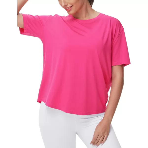 THE GYM PEOPLE Womens Short Sleeve Workout TShirts Back Loose Fit Running Yoga Tee TopsBright Pink