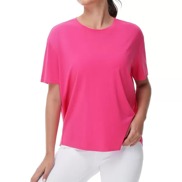 THE GYM PEOPLE Womens Short Sleeve Workout TShirts Back Loose Fit Running Yoga Tee TopsBright Pink