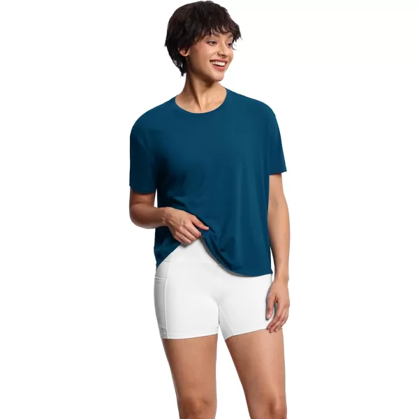 THE GYM PEOPLE Womens Short Sleeve Workout TShirts Back Loose Fit Running Yoga Tee TopsDark Blue Green