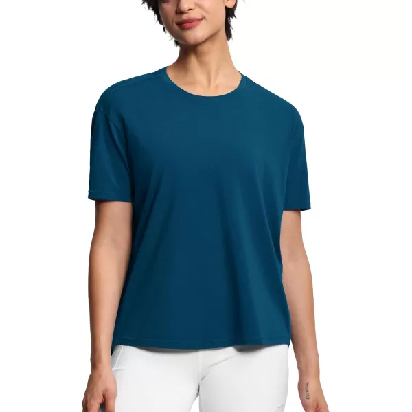 THE GYM PEOPLE Womens Short Sleeve Workout TShirts Back Loose Fit Running Yoga Tee TopsDark Blue Green