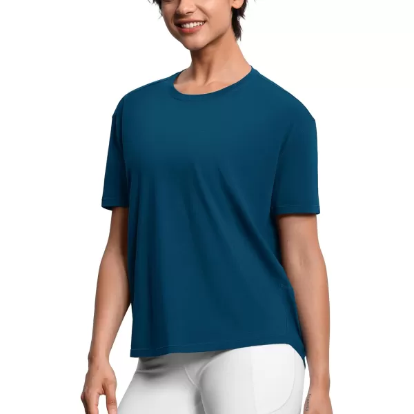 THE GYM PEOPLE Womens Short Sleeve Workout TShirts Back Loose Fit Running Yoga Tee TopsDark Blue Green