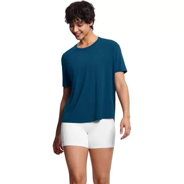 THE GYM PEOPLE Womens Short Sleeve Workout TShirts Back Loose Fit Running Yoga Tee TopsDark Blue Green