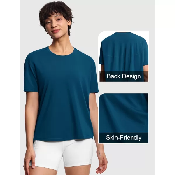 THE GYM PEOPLE Womens Short Sleeve Workout TShirts Back Loose Fit Running Yoga Tee TopsDark Blue Green