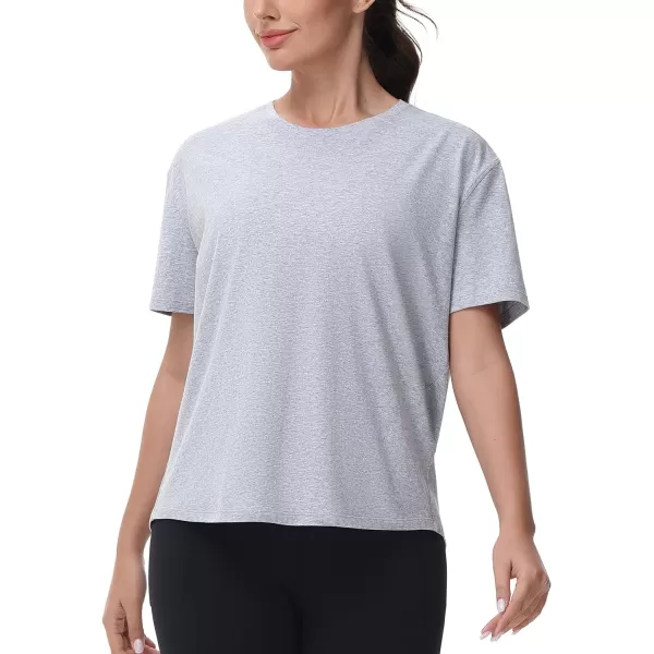 THE GYM PEOPLE Womens Short Sleeve Workout TShirts Back Loose Fit Running Yoga Tee TopsHeather Grey