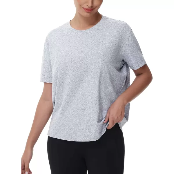 THE GYM PEOPLE Womens Short Sleeve Workout TShirts Back Loose Fit Running Yoga Tee TopsHeather Grey