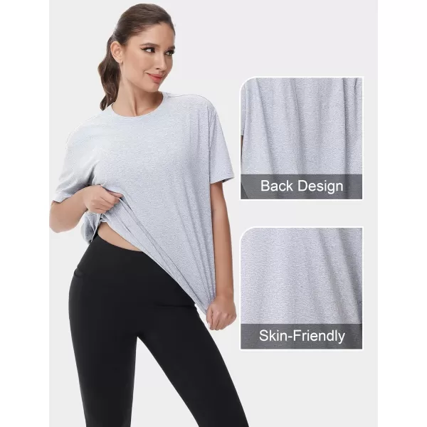 THE GYM PEOPLE Womens Short Sleeve Workout TShirts Back Loose Fit Running Yoga Tee TopsHeather Grey