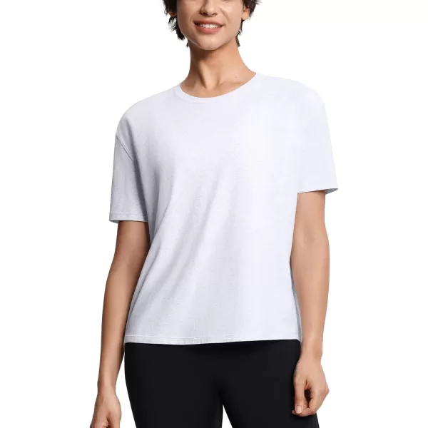THE GYM PEOPLE Womens Short Sleeve Workout TShirts Back Loose Fit Running Yoga Tee TopsHeather White