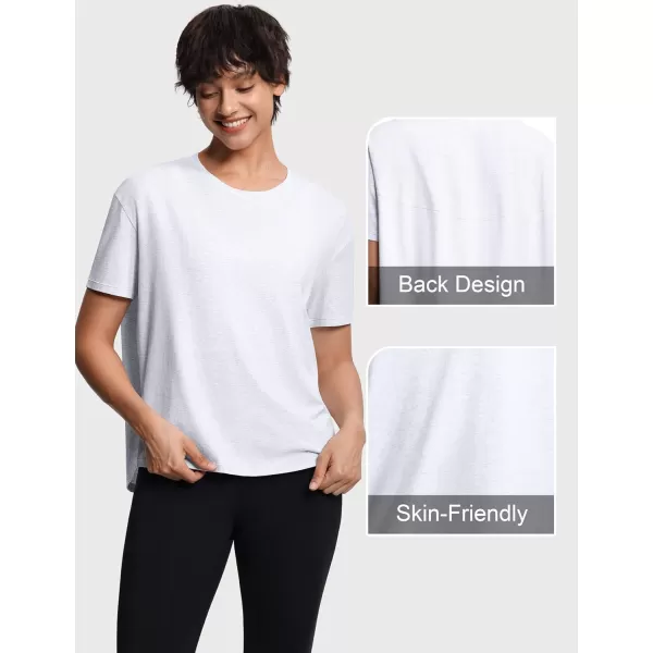 THE GYM PEOPLE Womens Short Sleeve Workout TShirts Back Loose Fit Running Yoga Tee TopsHeather White