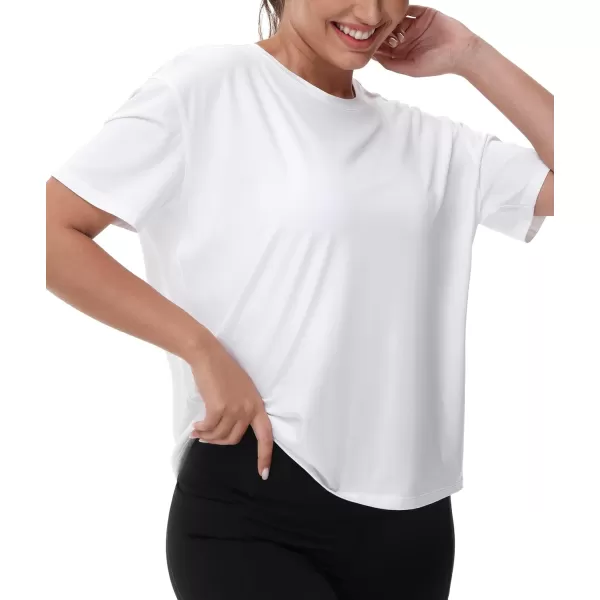 THE GYM PEOPLE Womens Short Sleeve Workout TShirts Back Loose Fit Running Yoga Tee TopsWhite