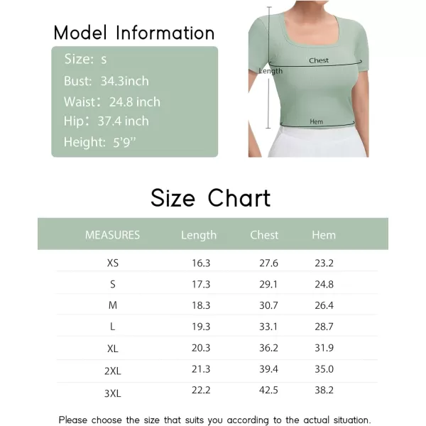 THE GYM PEOPLE Womens Square Neck Crop Tops Short Sleeve Ribbed Ice Silk Fabric Slim fit Workout TShirtJasmine Green
