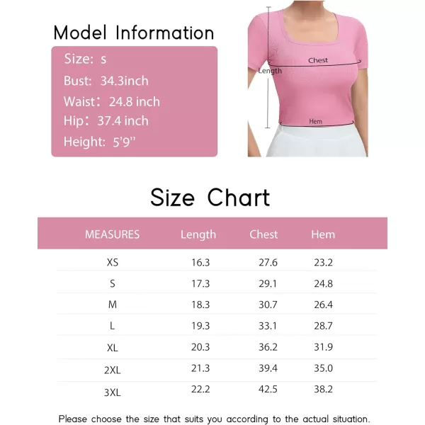 THE GYM PEOPLE Womens Square Neck Crop Tops Short Sleeve Ribbed Ice Silk Fabric Slim fit Workout TShirtPink
