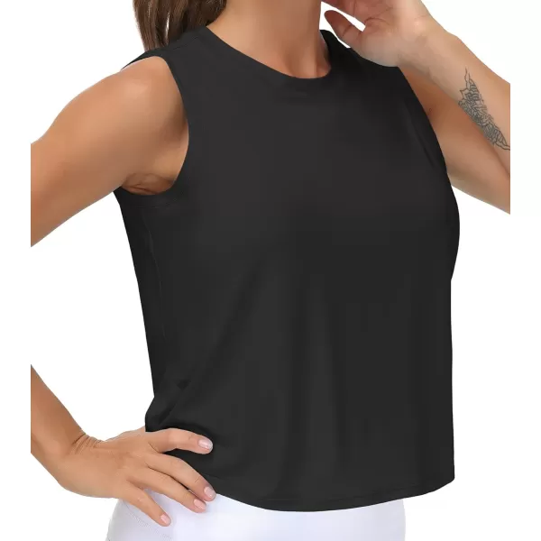 THE GYM PEOPLE Womens Workout Tops in Ice Silk Quick Dry SleevelessBlack