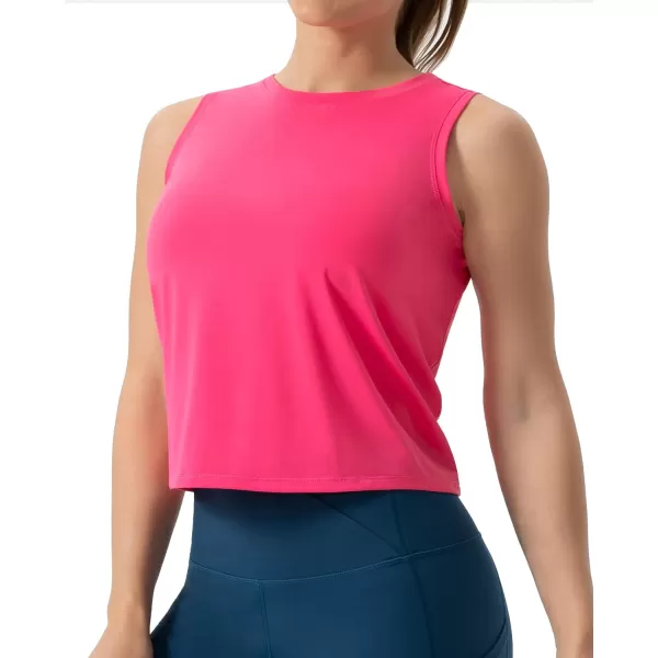THE GYM PEOPLE Womens Workout Tops in Ice Silk Quick Dry SleevelessBright Pink