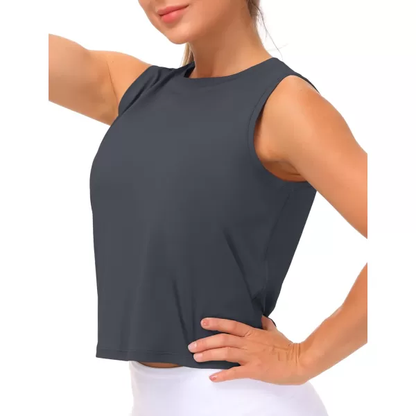 THE GYM PEOPLE Womens Workout Tops in Ice Silk Quick Dry SleevelessCharcoal Grey
