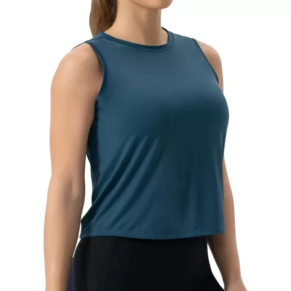 THE GYM PEOPLE Womens Workout Tops in Ice Silk Quick Dry SleevelessDark Blue Green