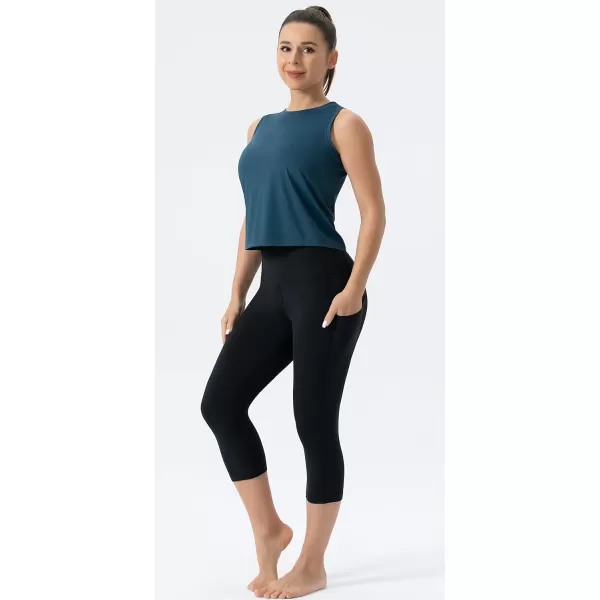 THE GYM PEOPLE Womens Workout Tops in Ice Silk Quick Dry SleevelessDark Blue Green