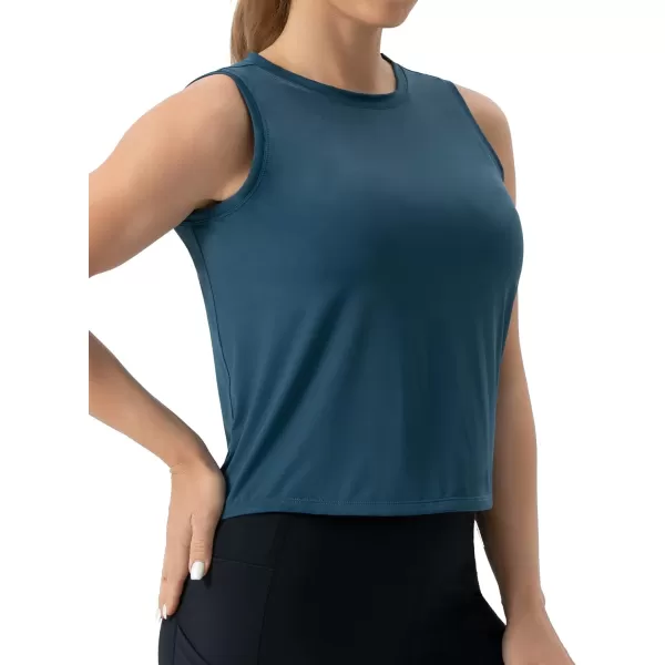 THE GYM PEOPLE Womens Workout Tops in Ice Silk Quick Dry SleevelessDark Blue Green
