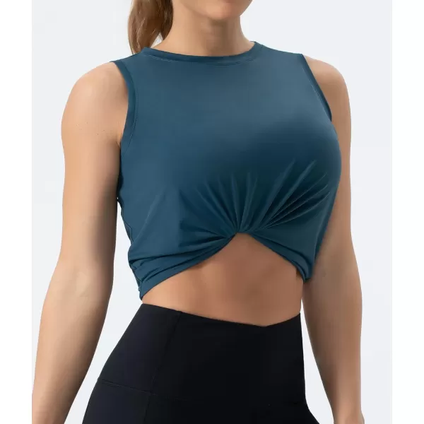 THE GYM PEOPLE Womens Workout Tops in Ice Silk Quick Dry SleevelessDark Blue Green