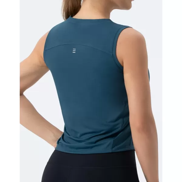THE GYM PEOPLE Womens Workout Tops in Ice Silk Quick Dry SleevelessDark Blue Green