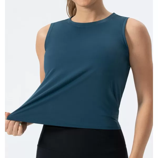 THE GYM PEOPLE Womens Workout Tops in Ice Silk Quick Dry SleevelessDark Blue Green