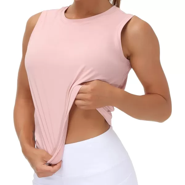 THE GYM PEOPLE Womens Workout Tops in Ice Silk Quick Dry SleevelessPink