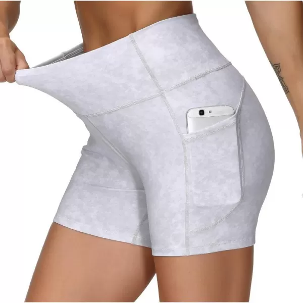 THE GYM PEOPLE High Waist Yoga Shorts for WomensnbspTummy Control Fitness Athletic Workout Running Shorts with Deep PocketsTie Dye White