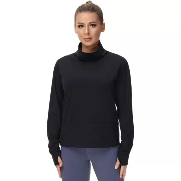THE GYM PEOPLE Womens Long Sleeve Cowl Neck Loose Fit Workout Hiking Pullover Sweatshirt With PocketsBlack