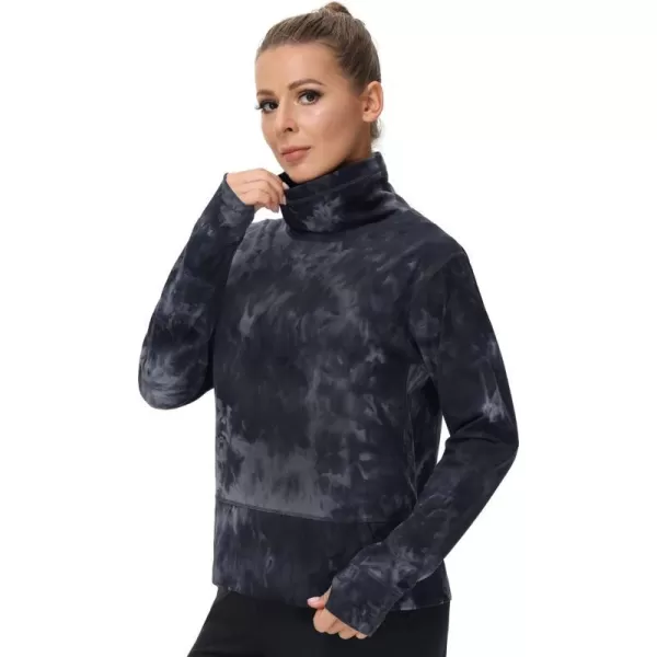 THE GYM PEOPLE Womens Long Sleeve Cowl Neck Loose Fit Workout Hiking Pullover Sweatshirt With PocketsTie Dye Black Grey