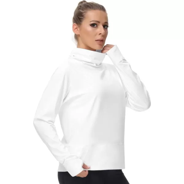 THE GYM PEOPLE Womens Long Sleeve Cowl Neck Loose Fit Workout Hiking Pullover Sweatshirt With PocketsWhite