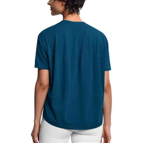 THE GYM PEOPLE Womens Short Sleeve Workout TShirts Back Loose Fit Running Yoga Tee TopsDark Blue Green