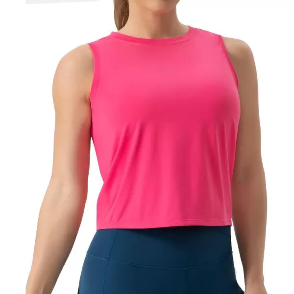 THE GYM PEOPLE Womens Workout Tops in Ice Silk Quick Dry SleevelessBright Pink