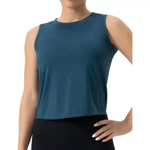 THE GYM PEOPLE Womens Workout Tops in Ice Silk Quick Dry SleevelessDark Blue Green
