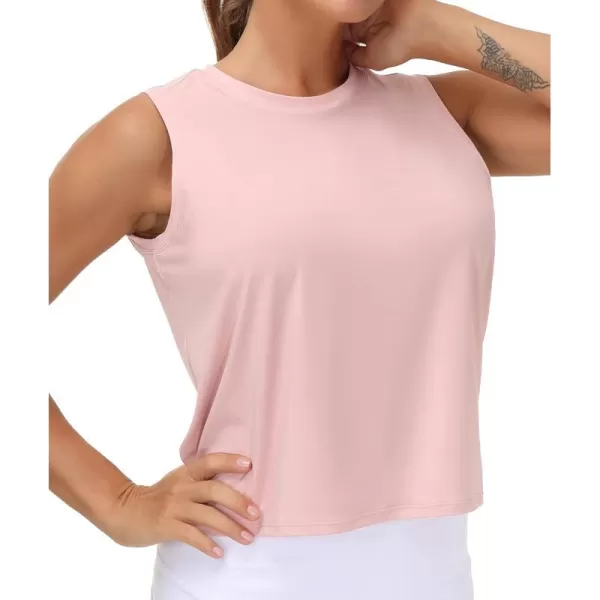 THE GYM PEOPLE Womens Workout Tops in Ice Silk Quick Dry SleevelessPink