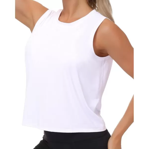 THE GYM PEOPLE Womens Workout Tops in Ice Silk Quick Dry SleevelessWhite