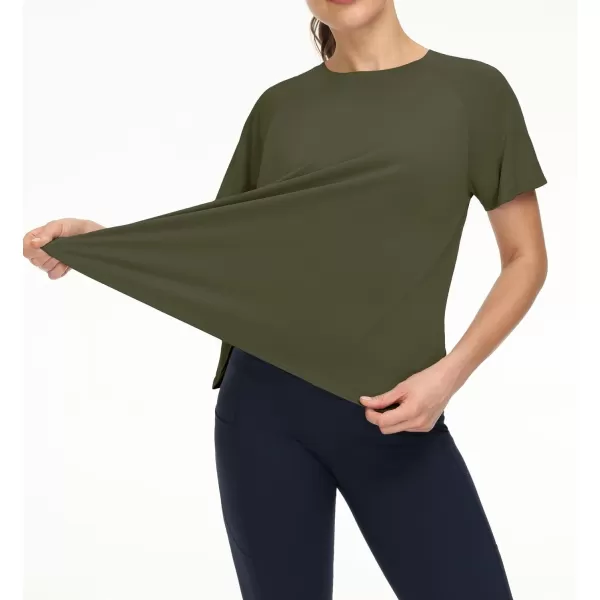 THE GYM PEOPLE Womens Short Sleeve Workout Shirts Breathable Yoga TShirts with Side Slits Athletic Tee TopsArmy Green