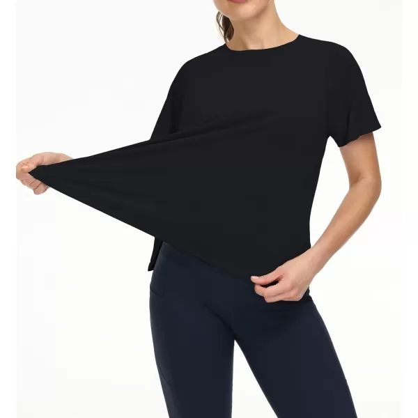 THE GYM PEOPLE Womens Short Sleeve Workout Shirts Breathable Yoga TShirts with Side Slits Athletic Tee TopsBlack