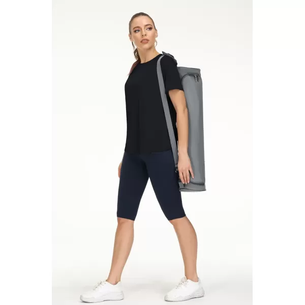 THE GYM PEOPLE Womens Short Sleeve Workout Shirts Breathable Yoga TShirts with Side Slits Athletic Tee TopsBlack