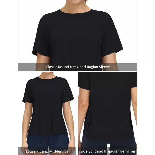 THE GYM PEOPLE Womens Short Sleeve Workout Shirts Breathable Yoga TShirts with Side Slits Athletic Tee TopsBlack