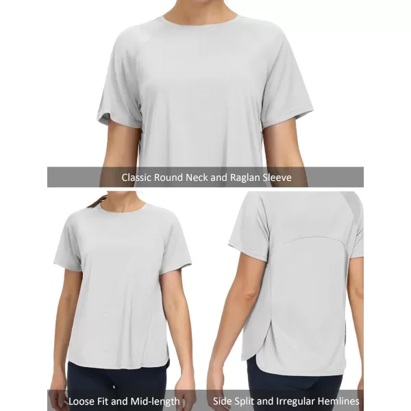THE GYM PEOPLE Womens Short Sleeve Workout Shirts Breathable Yoga TShirts with Side Slits Athletic Tee TopsBright Grey