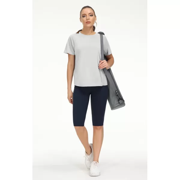 THE GYM PEOPLE Womens Short Sleeve Workout Shirts Breathable Yoga TShirts with Side Slits Athletic Tee TopsBright Grey