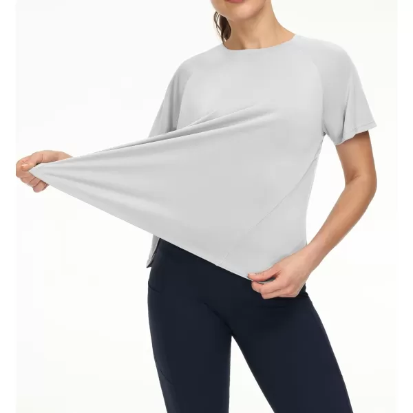 THE GYM PEOPLE Womens Short Sleeve Workout Shirts Breathable Yoga TShirts with Side Slits Athletic Tee TopsBright Grey