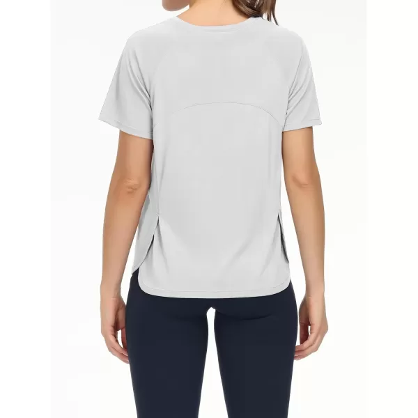 THE GYM PEOPLE Womens Short Sleeve Workout Shirts Breathable Yoga TShirts with Side Slits Athletic Tee TopsBright Grey