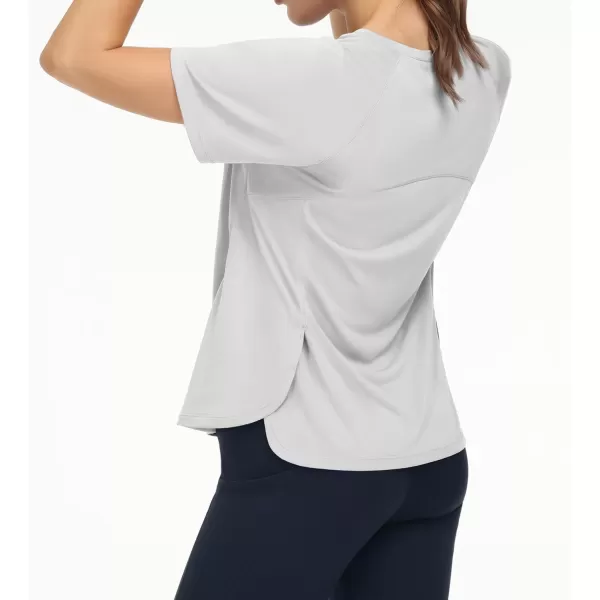 THE GYM PEOPLE Womens Short Sleeve Workout Shirts Breathable Yoga TShirts with Side Slits Athletic Tee TopsBright Grey