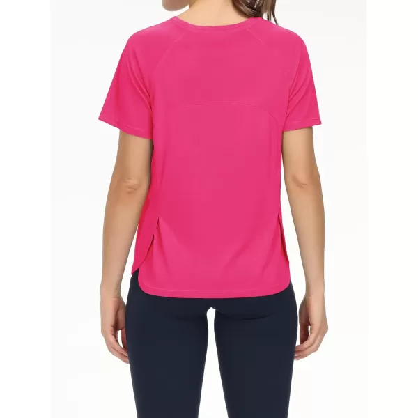 THE GYM PEOPLE Womens Short Sleeve Workout Shirts Breathable Yoga TShirts with Side Slits Athletic Tee TopsBright Pink
