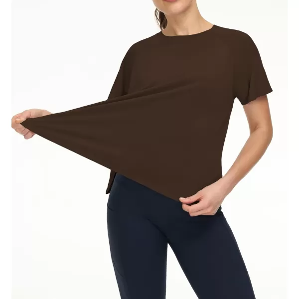 THE GYM PEOPLE Womens Short Sleeve Workout Shirts Breathable Yoga TShirts with Side Slits Athletic Tee TopsBrown
