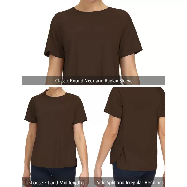 THE GYM PEOPLE Womens Short Sleeve Workout Shirts Breathable Yoga TShirts with Side Slits Athletic Tee TopsBrown