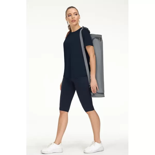 THE GYM PEOPLE Womens Short Sleeve Workout Shirts Breathable Yoga TShirts with Side Slits Athletic Tee TopsDark Blue