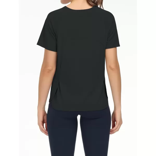 THE GYM PEOPLE Womens Short Sleeve Workout Shirts Breathable Yoga TShirts with Side Slits Athletic Tee TopsDark Grey